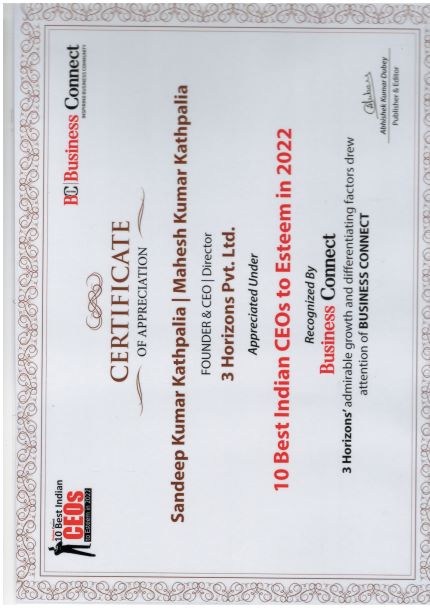 3 Horizons Pvt Ltd Awards Business connect magzine certificate 